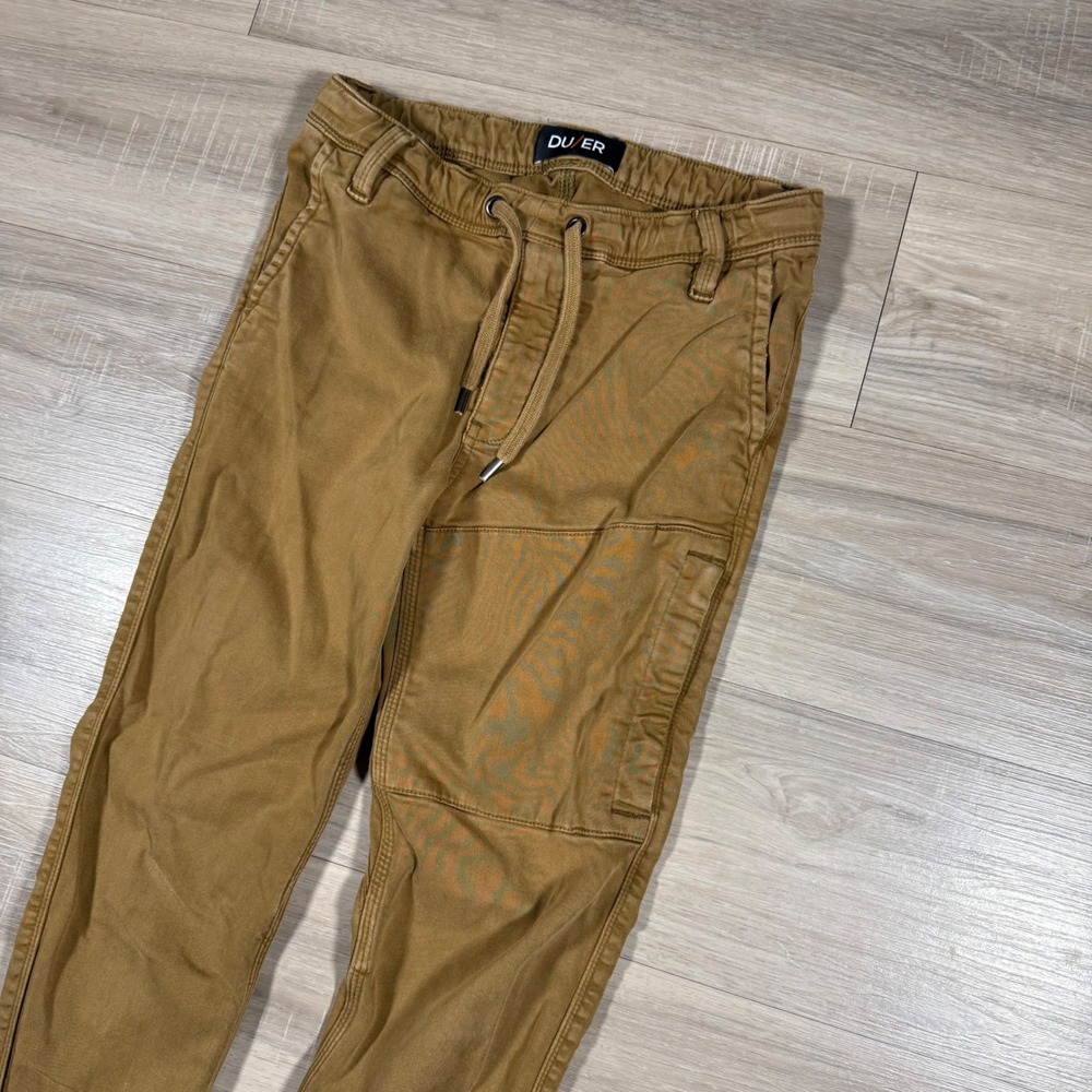 DU/ER No Sweat Jogger Pants Cargo Pockets Thick Stretch‎ Tan Size 28x29